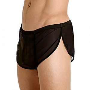 Hommes Shorts en Maille avec De Grands Côtés Fendus sous-vêtements Boxers Slips Résille Maillot De Bain Transparent 90012Noir L (GymApe, neuf)