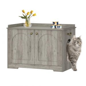 Hzuaneri Maison de Toilette Chat, Meuble Litiere Chat avec Poignées, Armoire à Litière, Maison des Animaux Domestiques, Table D'appoint en Bois pour, 50 x 80 x 57cm, Greige CB05705X (Hzuaneri FR, neuf)