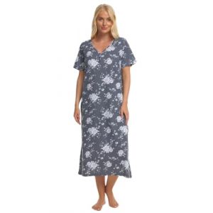 Suzy & Me Chemise de Nuit Longue en Jersey Grande Taille pour Femme en 7 imprim&eacute;s (Gris Floral 58-60) (STORE LINES, neuf)