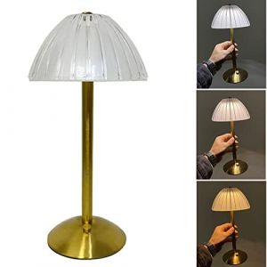 Lampe de table rétro dorée sans fil, lampe de table LED champignon rechargeable, 3 couleurs, intensité variable et luminosité réglable, lampe de table tactile alimentée par piles pour table de chevet, (genthusiastic, neuf)