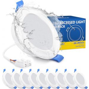 ZIZZLER Spots LED Encastrable Salle de Bain Plafond, Lot de 10, Extra Plat, Trou 68mm, Blanc Neutre 4000K, Etanche IP44, 5W, 220V, Diametre 90mm, Interieur Cuisine Bathroom (MONLUCK, neuf)