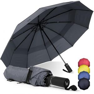 WLine Wind Parapluie pliable coupe-vent de pluie avec ouverture et fermeture automatique, tissu téflon, structure ultra-résistante, diamètre 104 cm, Gris sans étui, Diametro 104 cm, Moderne (WLine, neuf)