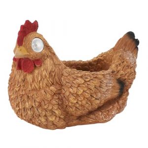 Luqeeg Pot de Fleurs en Forme de Poule avec Lumi&egrave;re Solaire &agrave; D&eacute;tection Automatique de Lumi&egrave;re, Pots de Plantes Amusants pour D&eacute;corations de Maison Int&eacute;rieures et Ext&eacute;rieures (Brown) (Luqeeg, neuf)