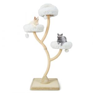 GOPLUS Arbre a Chat Moderne Hauteur 178 CM, Design Incurvé, Arbre à Chat avec Griffoirs et Planche en Sisal, 3 Perchoirs Chauds à 3 Niveaux, 3 Balles, Cadre en Métal, Idéal pour d'Intérieur (Beige) (Augenstern24, neuf)