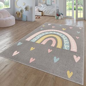 TT Home Tapis Chambre Enfant Bebe Fille Garcon Moderne Arc-en-Ciel Nuage Motif Animal Multicolore, Couleur:Gris 2, Dimension:120x160 cm (marche-de-tapis, neuf)