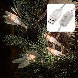 hellum Guirlande lumineuse d'int&eacute;rieur &agrave; 35 LED avec interrupteur, interrupteur et port USB, longueur &eacute;clair&eacute;e 4,08 m, c&acirc;ble transparent, couleur de la lumi&egrave;re blanc chaud < 59 lumens 525144 (Hellum Direkt, neuf)