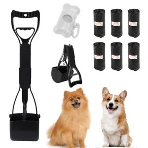 Pelle à Crotte pour Chien Set, 17.7 inch Pelle Crotte Chien Pliable avec Distributeur de Sacs à Déjections & Sacs à Déjections, Long Manche Portable Ramasse Crotte pour l'intérieur et l'extérieur (S.F.Pachira, neuf)
