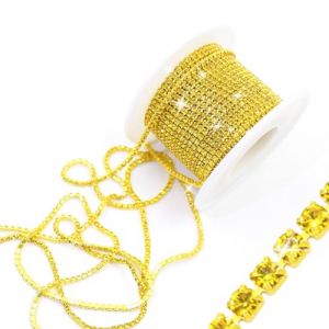 PEARLY JUN 9.14M SS6 Jaune Chaîne de Strass Chaussures, Rouleau de Strass Ruban en Cristal Bouquet, Décoration, Vêtements, Couvre-Chefs de Mariage (ML00144) (PEARLY JUN, neuf)