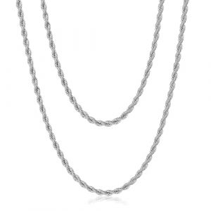AFSTALR Torsadée Chaîne 2mm Collier Acier Inoxydable Homme Argent Maille Corde en Hommes Femmes Bijoux Chaîne 70CM (AFSTALR, neuf)