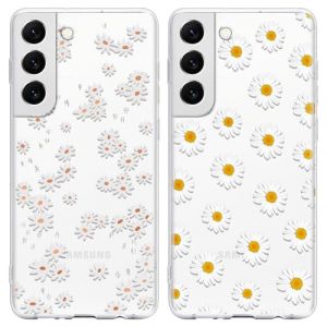 Yoedge 2 pièces Transparente Coque pour Samsung Galaxy S22 5G 6,1" Motif de Marguerite Fleurs et Feuilles Fille Femme Étui, Mignon Aesthetic Design Housse Antichoc Protection Case Cover (Lei Xiao, neuf)