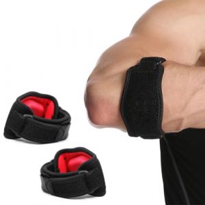 KIRZAX 2 Pièces Coudiere Tendinite, Coudiere Epicondylite Homme et Femme,Coudiere Epicondylite Réglable, avec un Coussin de Compression en EVA, Attelle Coude, pour Tennis Golf Padel Gym(Noir Rouge) (VLAD SHOP ADV, neuf)