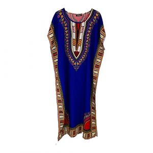 Nouvelle robe longue en coton pour femme style caftan d'&eacute;t&eacute; Dashiki plage africaine, bleu marine, Taille unique (Kiran.bargain, neuf)