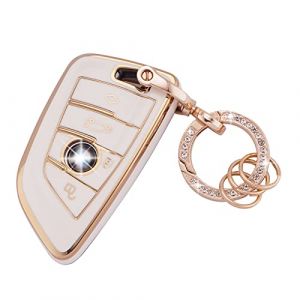 Koaudb&ensp;Coque de cl&eacute; de Voiture pour BMW Soft TPU Full Protection Smart Key Case Shell Blanc avec Porte-cl&eacute;s Fit pour BMW X1 X2 X3 X5 X6 2 5 6 7 Series 3 4 Buttons Smart Key Fob Case (R-BM-4D-W) (Koaudb, neuf)