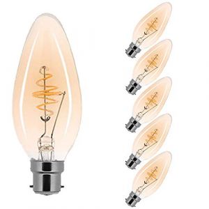 Lot de 5 ampoules LED &agrave; filament spiral&eacute; - 2,5 W - Or - Extra blanc chaud - 2 000 K (bougie B22) (ncc-design, neuf)