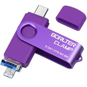 Clé USB 3.0 de 64 Go Mémoire Stick 3 en 1 pour Téléphones Android, BorlterClamp Clef USB Pendrive OTG avec 3 Ports USB (USB C/microUSB/USB-A) pour Samsung Galaxy, PC et Plus (Violet) (Laura & Jason's Store-EU, neuf)