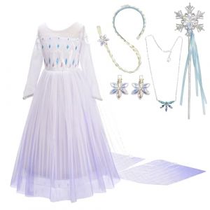 Lito Angels Déguisement Reine des Neiges 2 Princesse Elsa Robe Blanche avec Cape et Accessories Enfant Fille Taille 7-8 ans, Manche Longue 262 (Lito Angels FR, neuf)