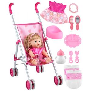 GAGAKU Ensemble de landau de poupée avec poupée de 30 cm et accessoires, poussette jouet pliable pour fille à partir de 1, 2, 3, 4, 5, 6 ans, landau avec accessoires pour enfants - Motif tulipe (WisleDirect FR, neuf)