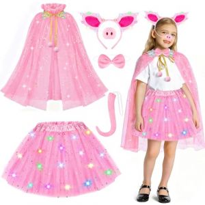 D&eacute;guisement de Cochon Enfants, Ensemble de Accessoires Lumineux de Cochon Rose, Mignons LED Costume de D&eacute;guisement Cochon Filles, pour Halloween, Carnaval, F&ecirc;tes, Cosplay (Rose-C) (yuwangwang, neuf)