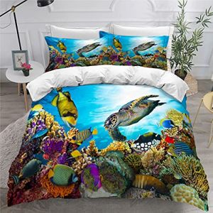 3D mer Animaux literie Set,Dauphin,Poisson Tropical,Corail,Vie Marine Housse de Couette,Bleu Monde sous-Marin Housse de Couette pour Enfants(B, 220 x 240 cm) (jiejiahui237, neuf)