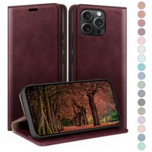 HUOUH Coque pour iPhone 14 Pro Max 6.7" avec RFID Blocage Etui à Rabat en Cuir de Premium,Fentes pour Cartes,Coques de Case,Cover à Rabat pour Apple 14 Pro Max Portefeuille Vin Rouge (Marketing Enhance Shop, neuf)