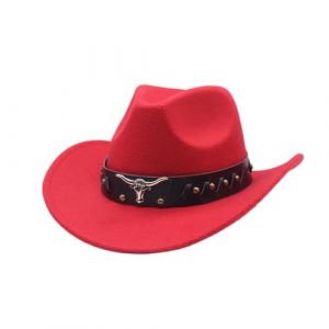 G&eacute;n&eacute;rique Chapeau de Cowboy Femme Classique Western Cowboy Chapeaux avec Bandeau Taureau Large Bord R&eacute;tro Roul&eacute; Feutre Chapeau Ext&eacute;rieur Chapeaux avec Ceinture Boucle pour Femme (Chop BGM, neuf)