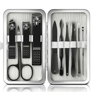 10 en 1 Set Manucure, Trousse Manucure Femme et Hommes, Set Pedicure Pied Professionnel, Set de Manicure Noirs avec Étui de Voyage en Cuir, Coupe Ongles pour les amis Cadeau pour les Parents (YoursTrust-EU, neuf)