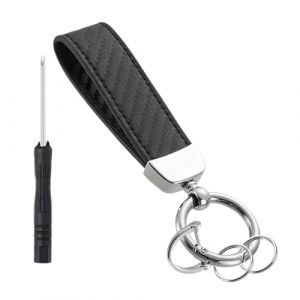 Porte-Clés de Voiture en Cuir, Auto Porte-clé, Porte clef voiture pour Voiture, Porte-clés en cuir, Pivot Rotatif à 360 ° Anneau en D Anti-Perte Petits Porte-Clés et Tournevis, noir (WANG  JIALEI UK STORE, neuf)