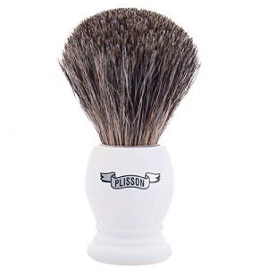 Plisson - Blaireau de Rasage Classique, Blaireau Poil Naturel Gris de Haute Qualit&eacute; - Manche Blanc Nacr&eacute; - Taille 12 Standard - Confort et Douceur - Fabrication Fran&ccedil;aise (Brossier1808, neuf)