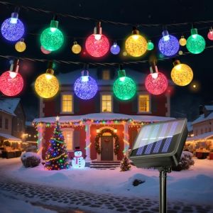 Guirlande lumineuse solaire d'extérieur - 8 m - 30 LED - Étanche - 8 modes - Boule de cristal - Décoration d'intérieur et d'extérieur - Pour terrasse, cour, fête, Noël - Multicolore (XiMing Co. Ltd, neuf)