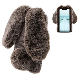 Coque pour iPhone X XS Lapin Peluche Fourrure Marron Mignon Kawaii Lapin Oreille Hiver Chaud Souple Poilu Doux Silicone TPU Gel Bumper Anti-Choc Incassable Housse De Protection Case Cover (LCHDA-EU, neuf)