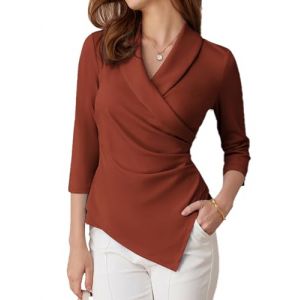 GRACE KARIN Chemisier femme manches 3/4 col en V chemisier cache-c&oelig;ur &eacute;l&eacute;gant hauts tenue d'affaires tops, S (Grace Karin Fashion, neuf)