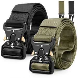 Ceinture Tactique,Ceinture Homme Tactique Militaire en Nylon Réglable avec la Boucle en métal résistante à dégagement Rapide pour Sport Extérieur,Noir+Vert, tailles:49”(125cm) (Boneke-eu, neuf)