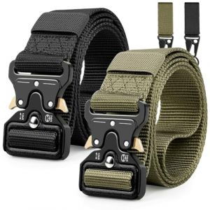 Ceinture Tactique,Ceinture Homme Tactique Militaire en Nylon Réglable avec la Boucle en métal résistante à dégagement Rapide pour Sport Extérieur,Noir+Vert, tailles:49”(125cm) (Penguin-eu, neuf)