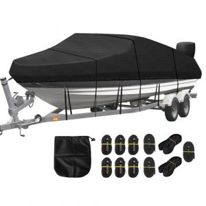 Housse de protection pour bateaux, 420D Oxford, pour bateaux, protection anti-UV, avec &eacute;tui, pour coque en V, barque, bateaux de p&ecirc;che, noir (peatisail, neuf)