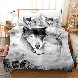 Housse de Couette thème Loup 3D,Set de Linge de lit Motif Loup Animal réaliste,Motif Loup-Impression-Design de Linge de lit pour garçons Filles Enfants (A, 200 x 200 cm) (runhengyang, neuf)