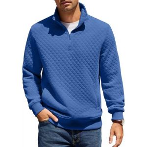 COOFANDY Hommes Chemise &agrave; Col Montant Sweatshirt &agrave; Manches Longues Hiver Col Montant Sweatshirt Coupe R&eacute;guli&egrave;re Pull 1/4 Fermeture &Eacute;clair Chaud avec Poche Bleu Fonc&eacute; L (COOFANDY EU, neuf)