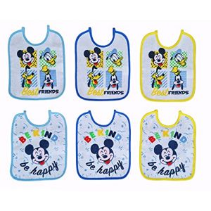 Ellepi Disney Lot de 6 bavoirs avec lacets | Minnie et Mickey | 100 % coton avec dos imperm&eacute;able, Mickey, 18x18cm (Bo.MA., neuf)