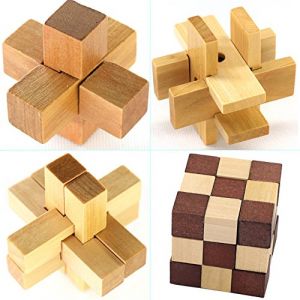 Gracelaza Casse T&ecirc;te en Bois Set 4 Pi&egrave;ces - 3D Puzzle - Classique Brain Teaser - IQ Esprit Test - Jeu de Logique - &Eacute;ducatif Jouet - Cadeau pour Adulte et Enfant (YourainMallDirect, neuf)