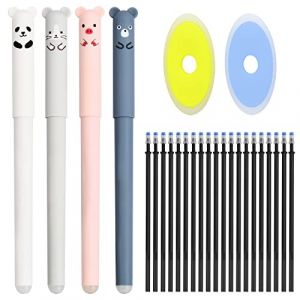 Xzeemo Stylo Gel Effaçable Ensemble, 4 Stylo à Encre Gel Effaçable + 20 Recharges +2 Gomme, 0,35mm Stylo à Bille Effaçable Mignon, pour L'école, Le Bureau, La Maison, Cadeau étudiant (Encre Noire) (titlehua, neuf)