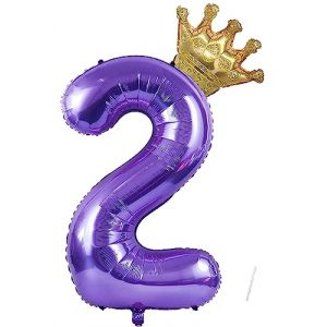 VUCDXOP Ballon Chiffre 2 - 40 Pouces Numéro Gonflable Anniversaire - Hélium Ballon Violet Avec Couronne - Décoration de Mariage (Tukistore, neuf)