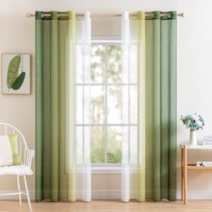 MIULEE Rideau Voilage Lot de 2 Rideaux Dégradé à Oeillet Voilages Intérieur Fenêtre en Polyester Couleur Changée Voile Transparent Décor pour Salon Chambre Bureau Blanc avec Olive 140x300 CM (MIULEE HOME, neuf)
