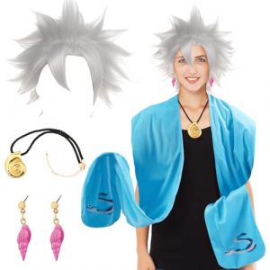 Langyiwee Lot de 4 accessoires de déguisement d'anguille de sorcière sous-marine pour Halloween, écharpe, perruque, coquillage, collier, boucles d'oreilles pour fête (BC BROTHERS FR, neuf)