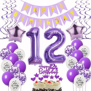 Decoration 12 Ans anniversaire fille violet,Decoration anniversaire 12 ans fille ballons 12 anniversaire Decoration lilas,ballon 12 anniversaire Decoration fille violet gâteau 12 anniversaire fille (Oumezon, neuf)