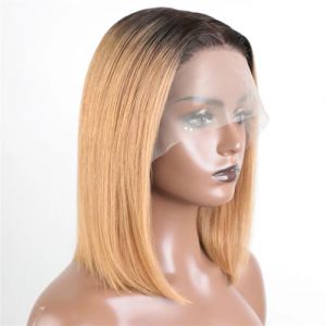 Perruque Bob Lace Front Wig Naturelle Brésilienne Remy, Cheveux Courts Et Lisses, Blond Ombré Doré, Sans Colle, Pour Femmes 13 * 6 * 1 10inch#180% (Yiruiman, neuf)
