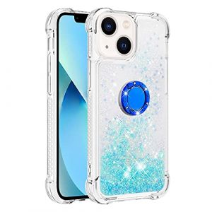 COTDINFOR Glitter Coque pour iPhone 14 Liquide &Eacute;tui Diamant Sparkle avec Anneau de Support Paillette Bling Silicone Bumper TPU Liquide Gel Housse Cover pour Apple iPhone 14 Star Blue YBWTZH. (COTDINFOR, neuf)