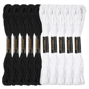 Lot de 10 Fil Bracelet Br&eacute;silien, Fils &agrave; Broder Noirs et Blancs pour Bracelets D'amiti&eacute;,Point de Croix, Travaux Manuels (8 M&egrave;tres par Rouleau) (Renhu-shop, neuf)