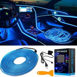 Keiurot Bande LED Voiture Int&eacute;rieur USB - Fil de Lumi&egrave;re N&eacute;on Bleu 5V pour Atmosph&egrave;re et D&eacute;coration - 10m (Keiurot, neuf)