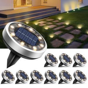 btfarm Lot de 10 Lampe Solaire Au Sol, 8 LED Jardin Exterieur Solaire Etanche IP65 Lumiere Solaire, Spot Solaire Ext&eacute;rieur pour Chemins Pelouse Terrasse All&eacute;e Cour Piscine, Blanc Chaud (btfarm-EU, neuf)
