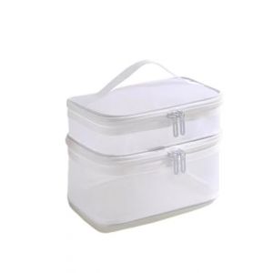 Trousse de maquillage double couche en maille pour femme, grande capacité, sac de rangement de voyage (blanc) (Fay's Warehouse, neuf)