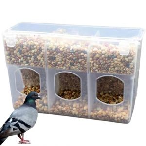 Faisseur de Pigeon, 3 Trous E mangeoires aux cailles avec Compartiment et Couvercle Anti-poussière, Station d'alimentation Alimentaire Suspendue pour Les Accessoires en Cage (tanAAhuAxuu, neuf)